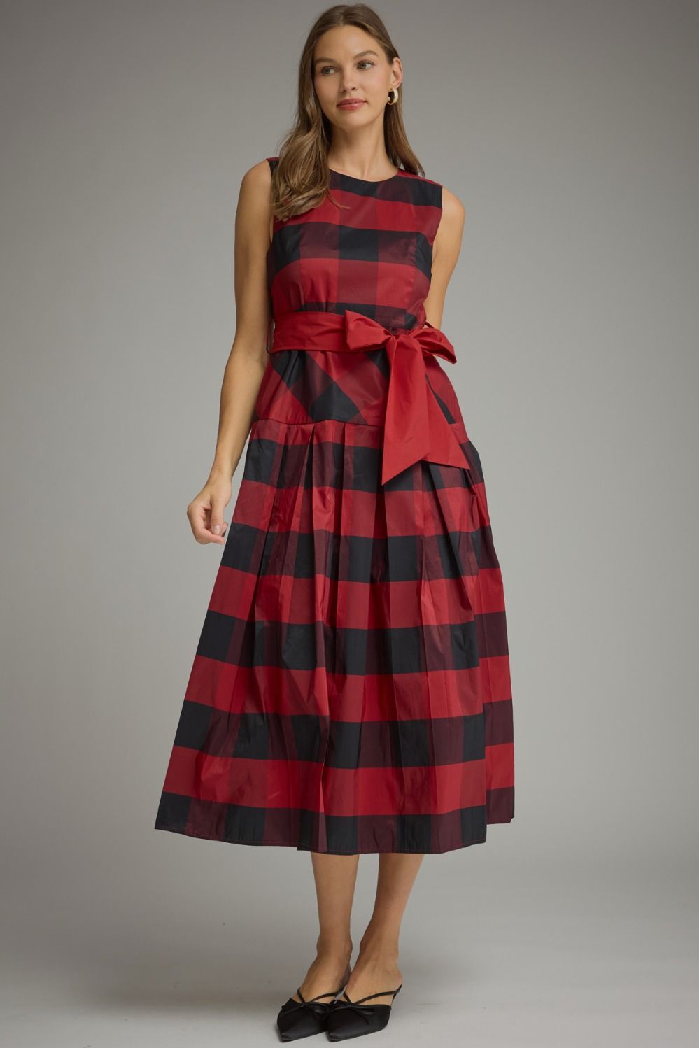 Delaney Gingham Pleated Midi Dress