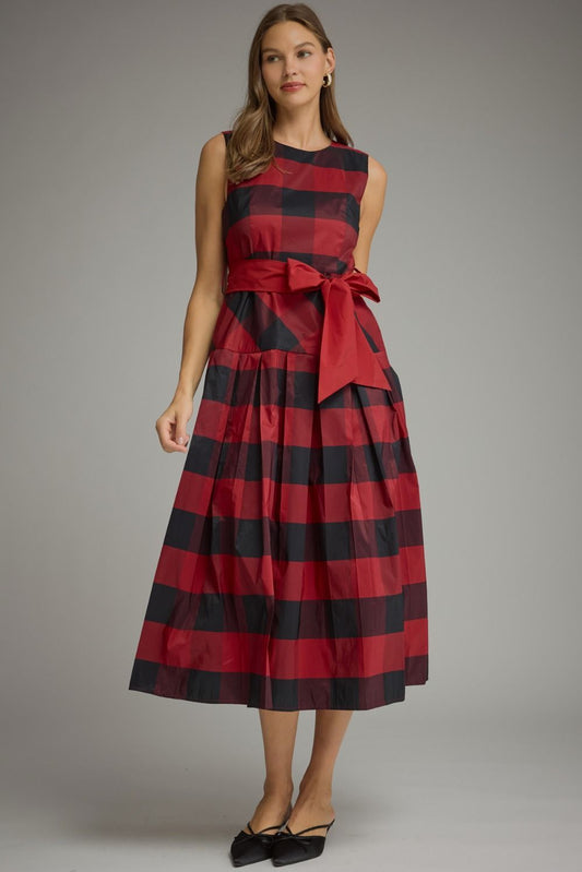 Delaney Gingham Pleated Midi Dress