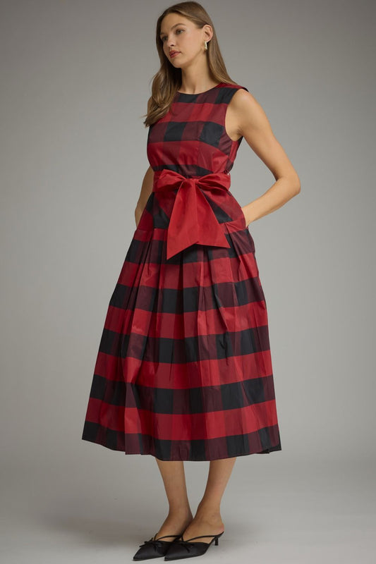 Delaney Gingham Pleated Midi Dress