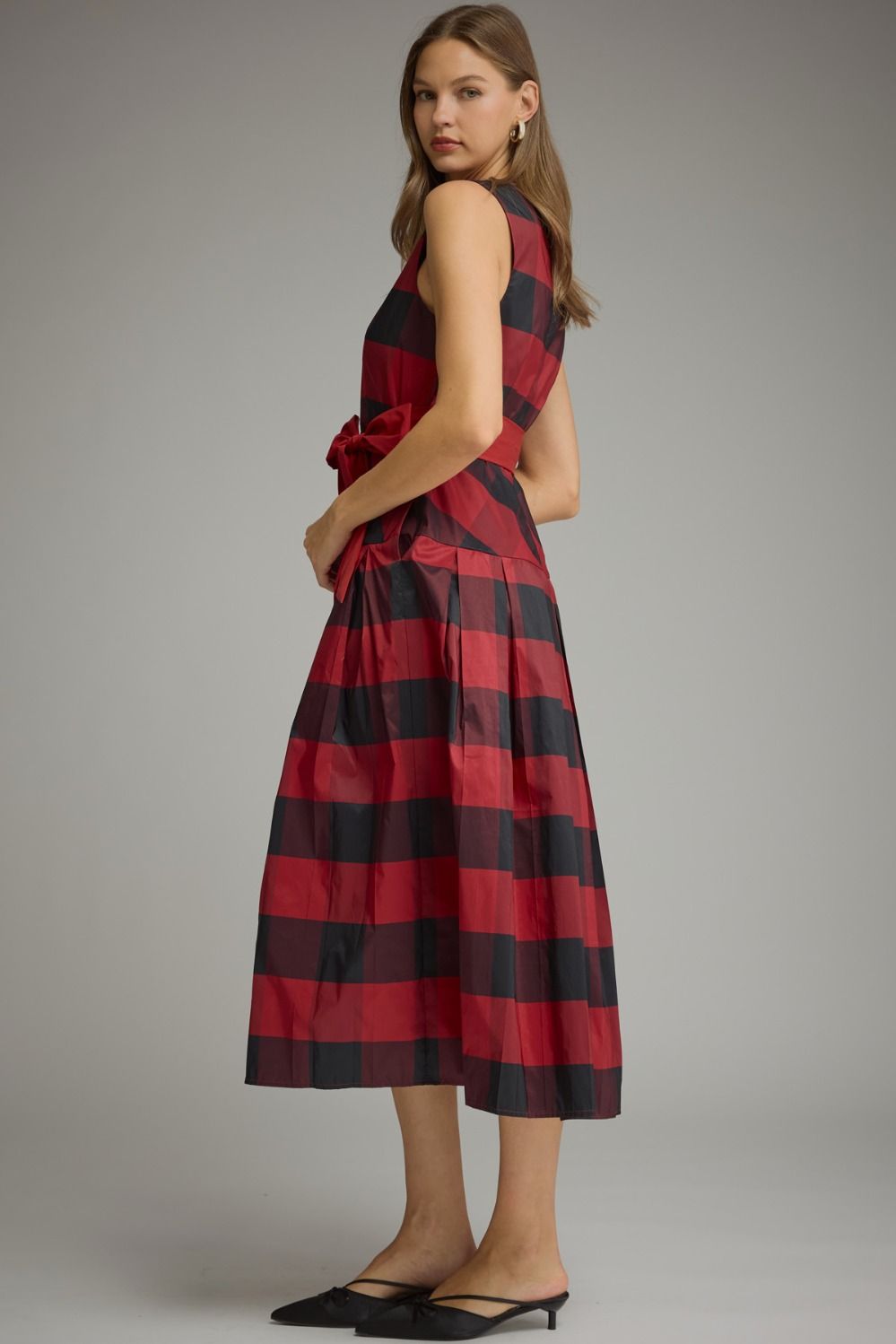 Delaney Gingham Pleated Midi Dress