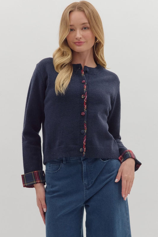 Clarinda Plaid Trim Cardigan