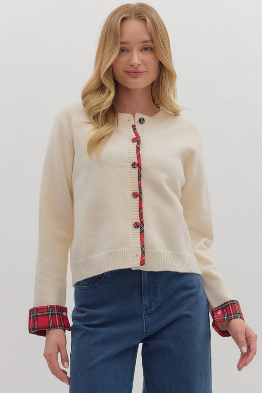 Clarinda Plaid Trim Cardigan