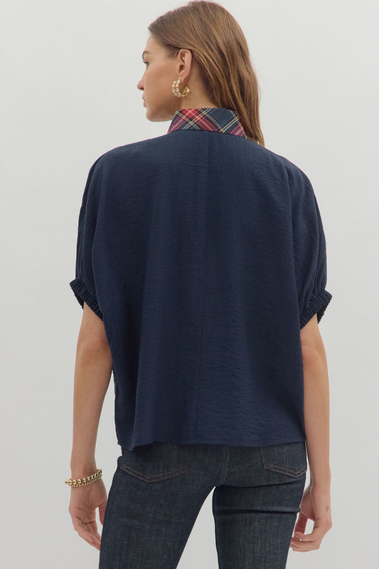 Elina Plaid Trim Dolman Top