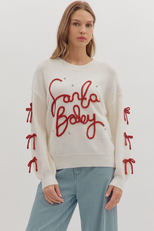 Santa Baby Bow Trim Sweater