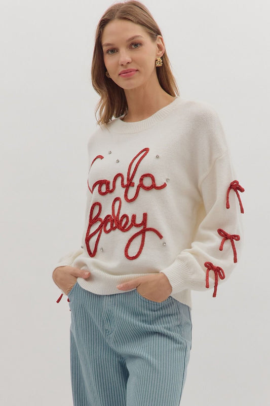 Santa Baby Bow Trim Sweater