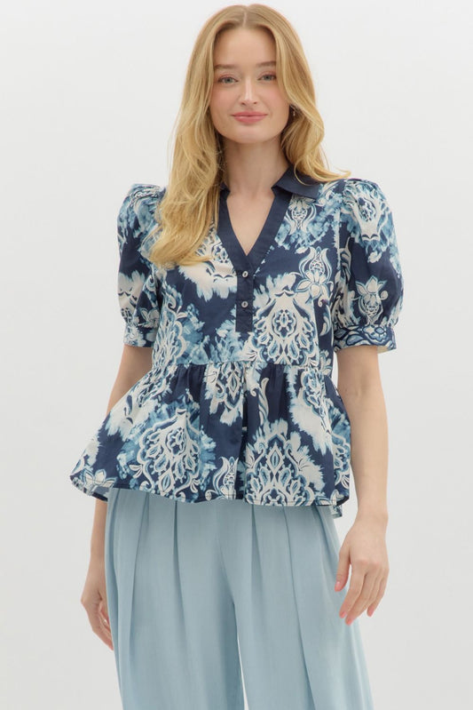 Puff Sleeve Ruffle Hem Top