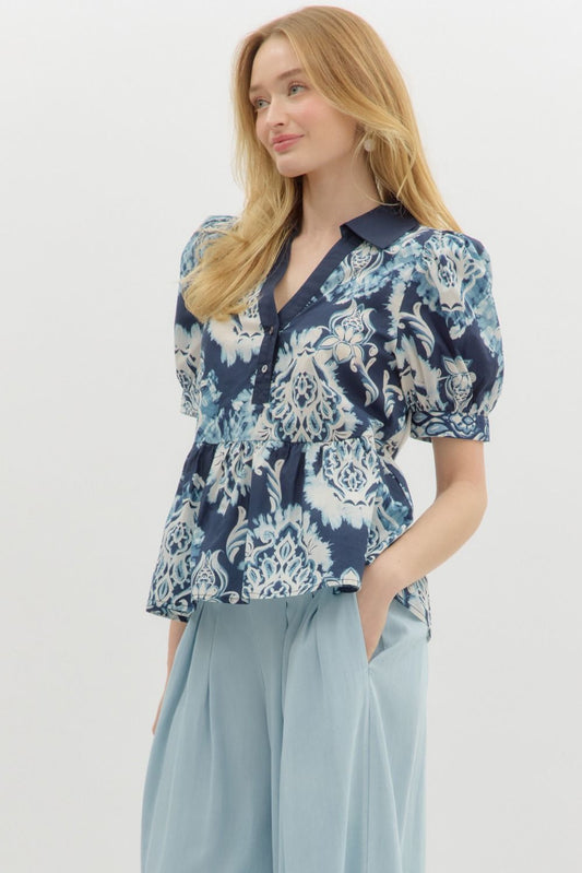 Puff Sleeve Ruffle Hem Top