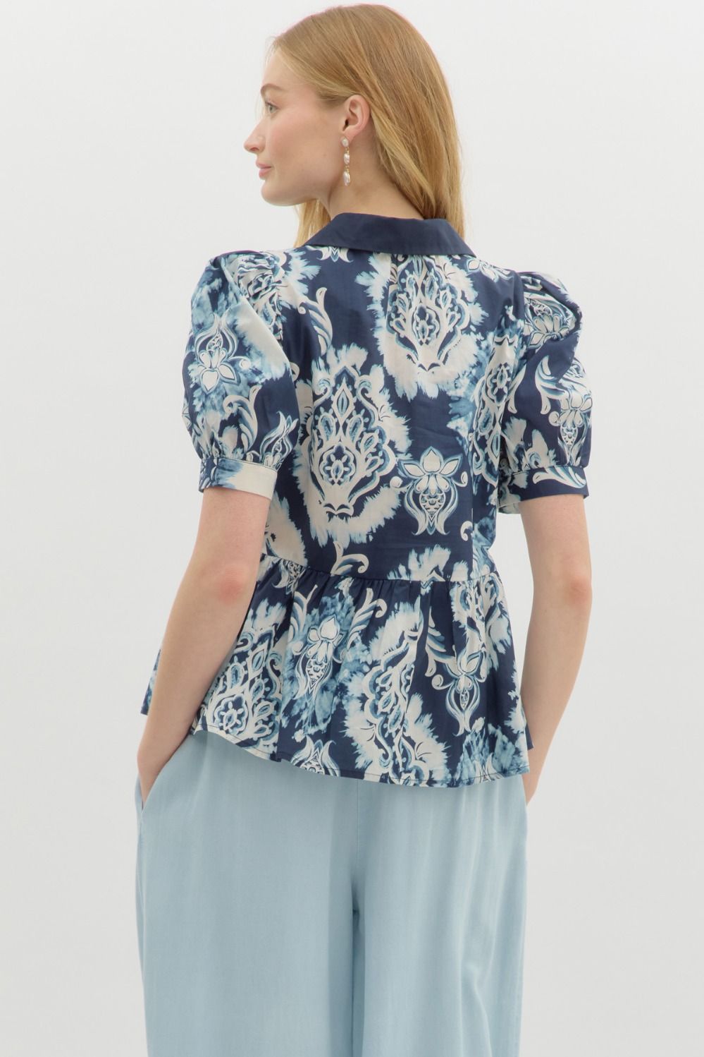 Puff Sleeve Ruffle Hem Top