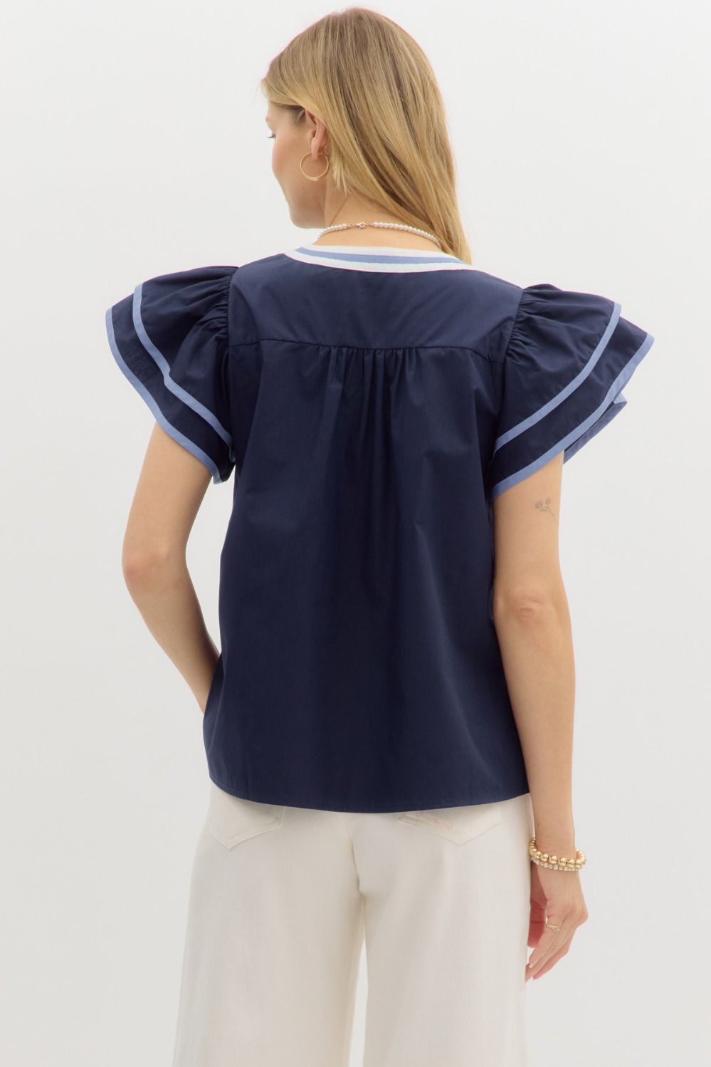 Linnea Embroidered Flutter Sleeve Top