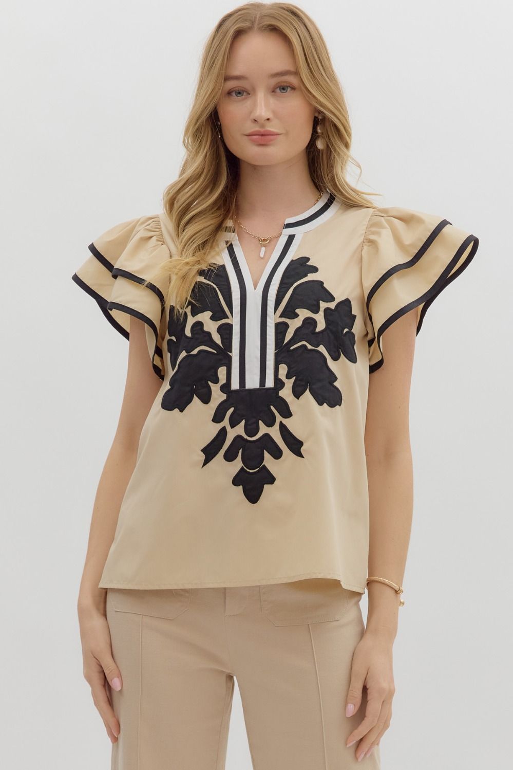 Linnea Embroidered Flutter Sleeve Top