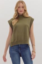 The Coralie Mock Neck Muscle Tee Sweater blends modern edge with cozy knit comfort.