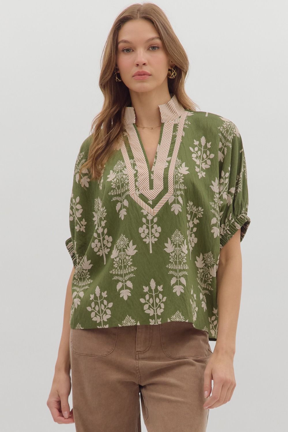 Elowen Abstract Botanical Dolman Sleeve Top