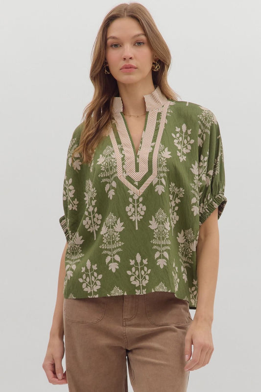 Elowen Abstract Botanical Dolman Sleeve Top