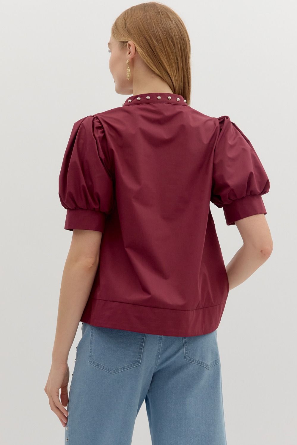 Loretta Stud Detail Puff Sleeve Top