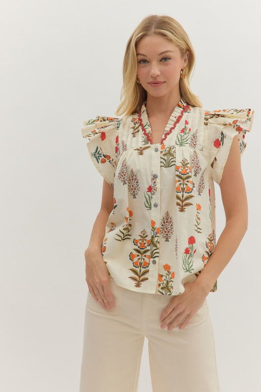 Rosalie Botanical Flutter Top