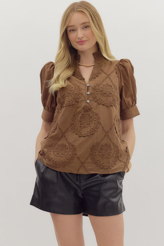 Emery Embroidered Button-Up Top