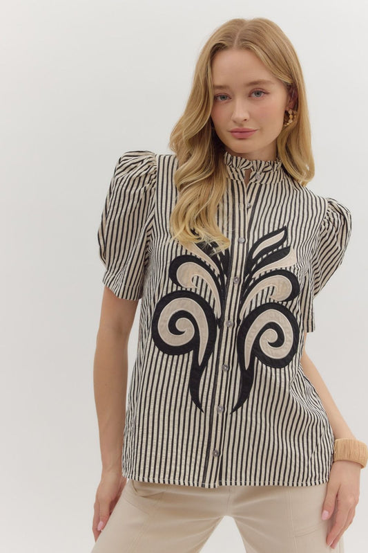 Nina Embroidered Stripe Top