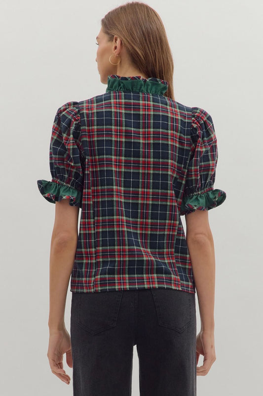 Idra Ruffle Trim Plaid Top