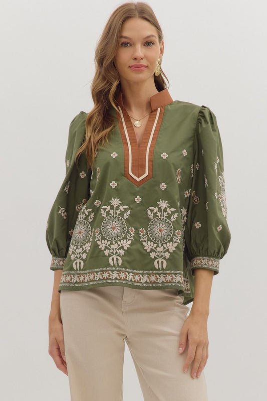 Claribel Embroidered Puff Sleeve Top
