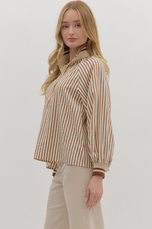 The Maribelle top combines classic stripes with a sporty quarter-zip for effortless everyday style.