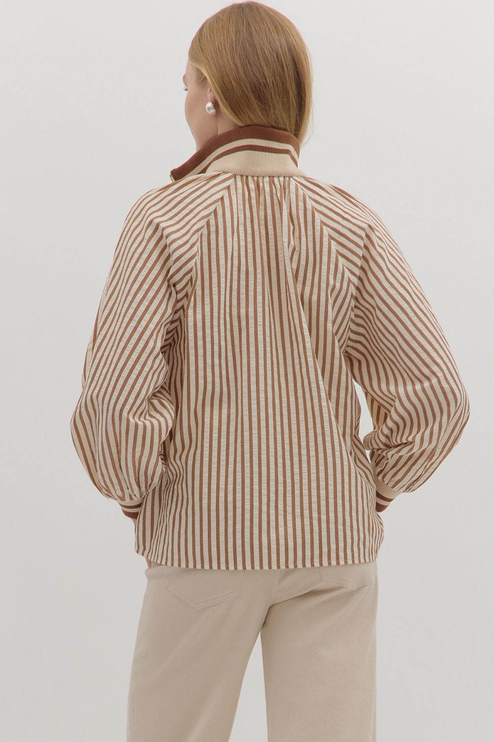 The Maribelle top combines classic stripes with a sporty quarter-zip for effortless everyday style.