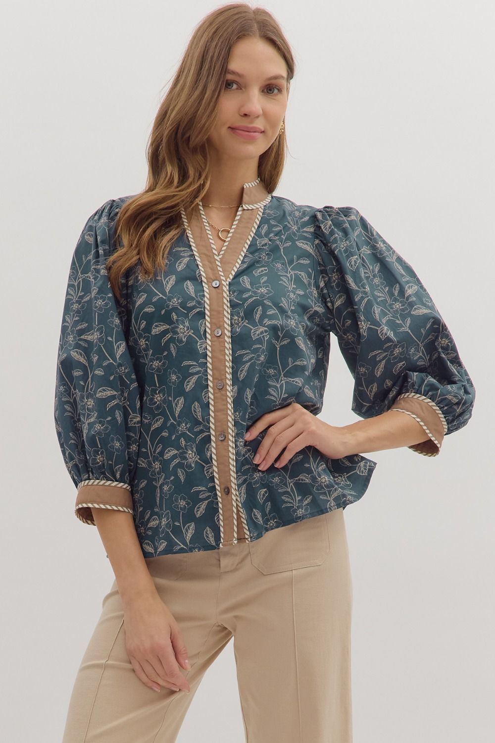 The Reagan Contrast Trim Blouse