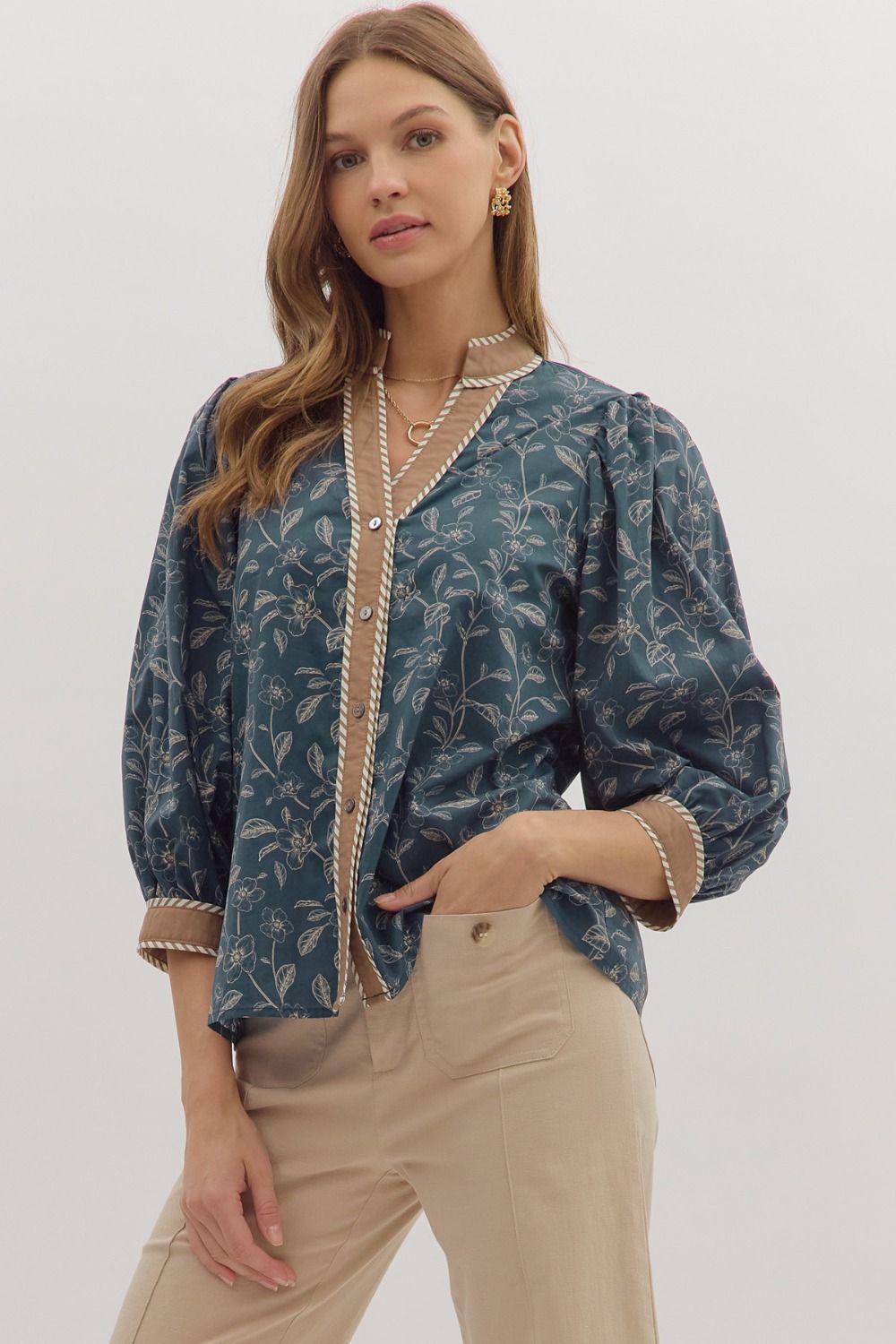 The Reagan Contrast Trim Blouse