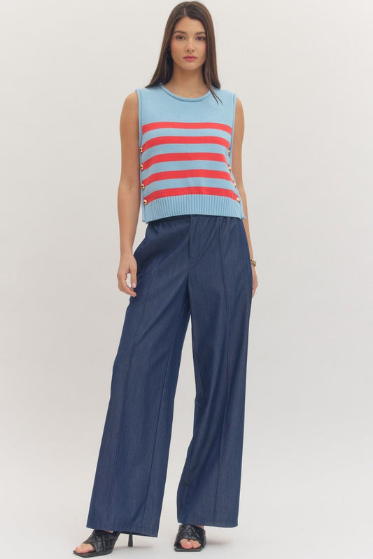 The Brittany Striped Button Knit Top