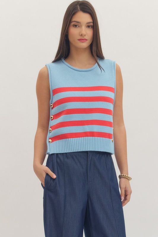 The Brittany Striped Button Knit Top