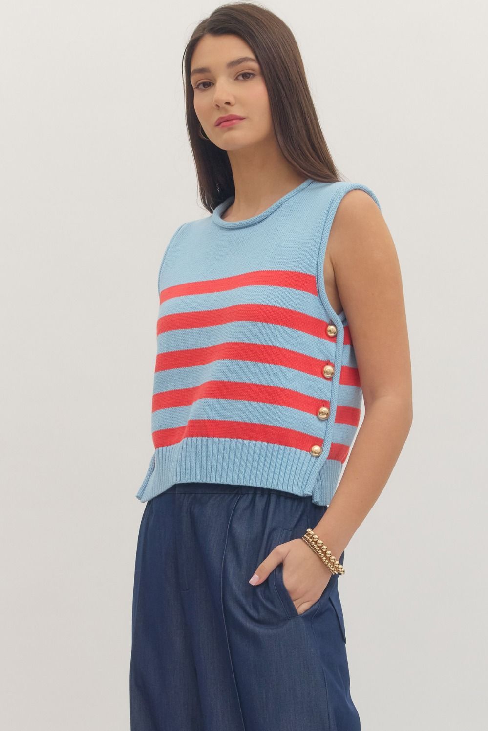 The Brittany Striped Button Knit Top