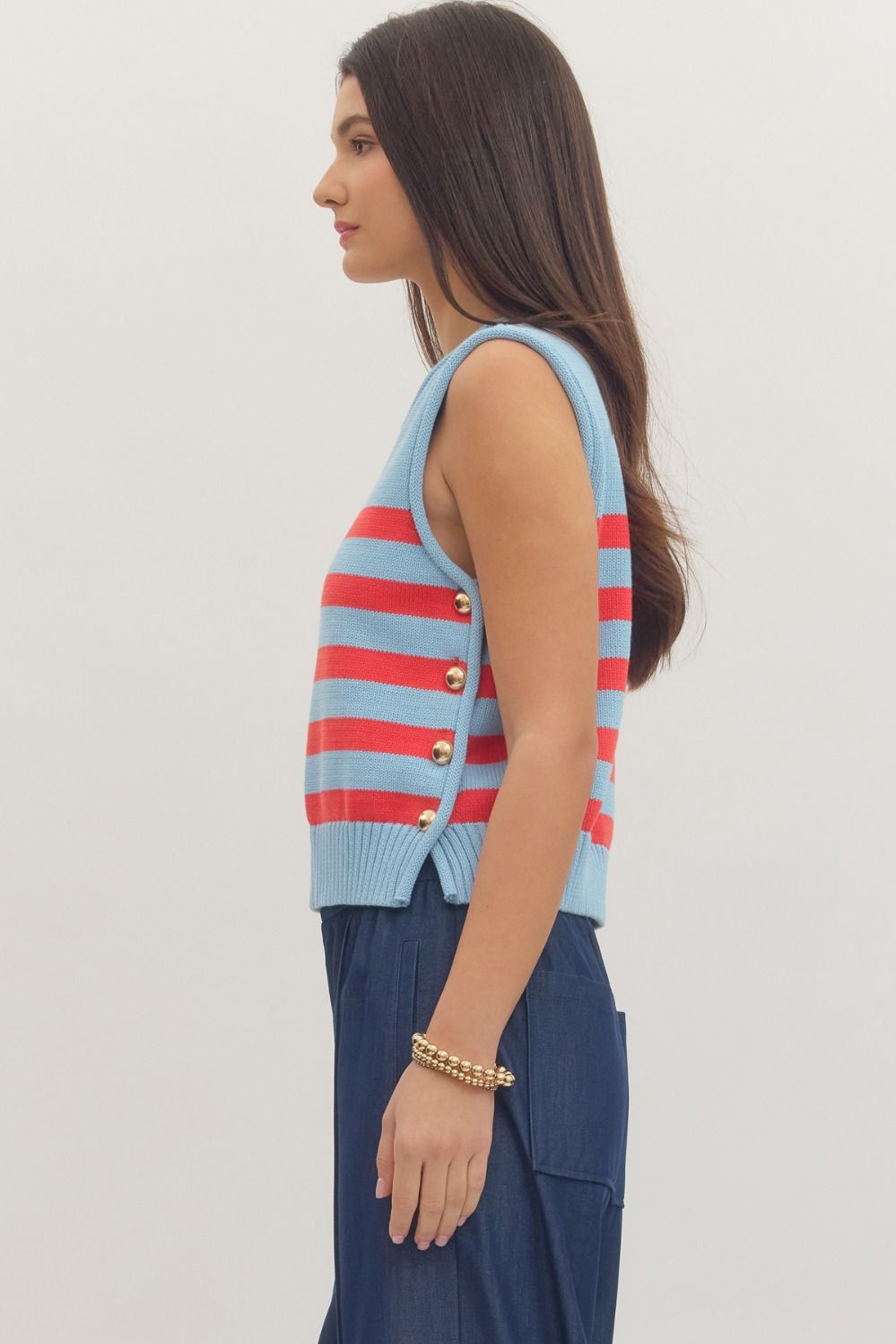 The Brittany Striped Button Knit Top