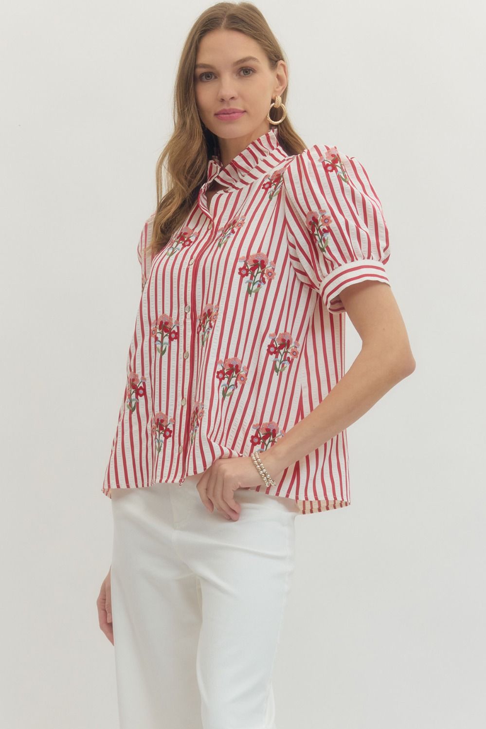 Rose Garden Embroidered Stripe Blouse