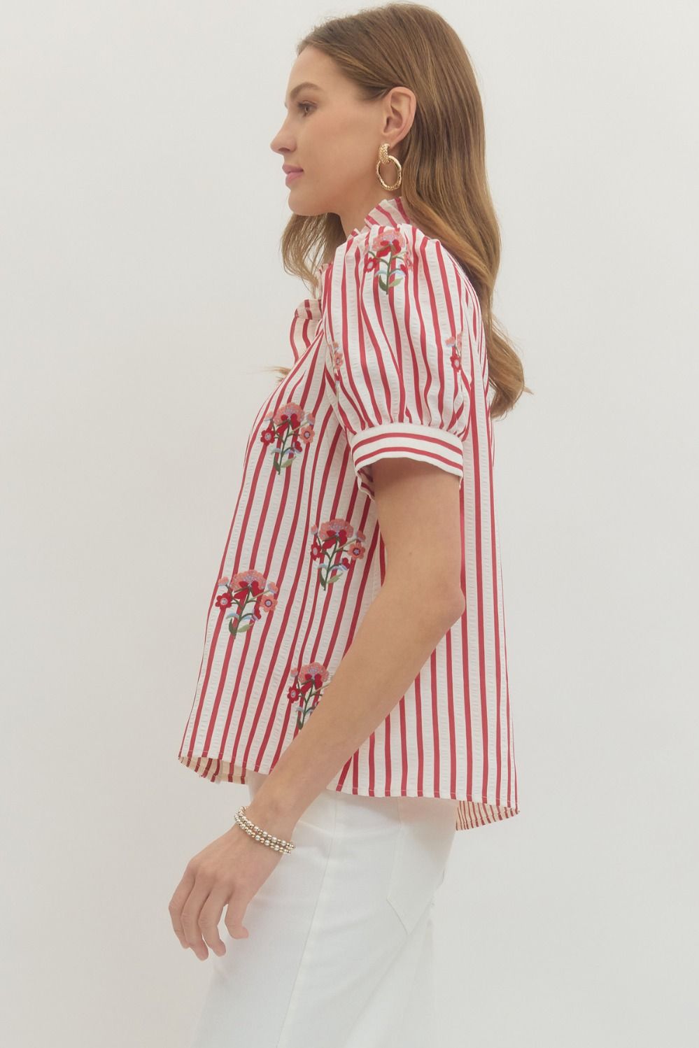 Rose Garden Embroidered Stripe Blouse