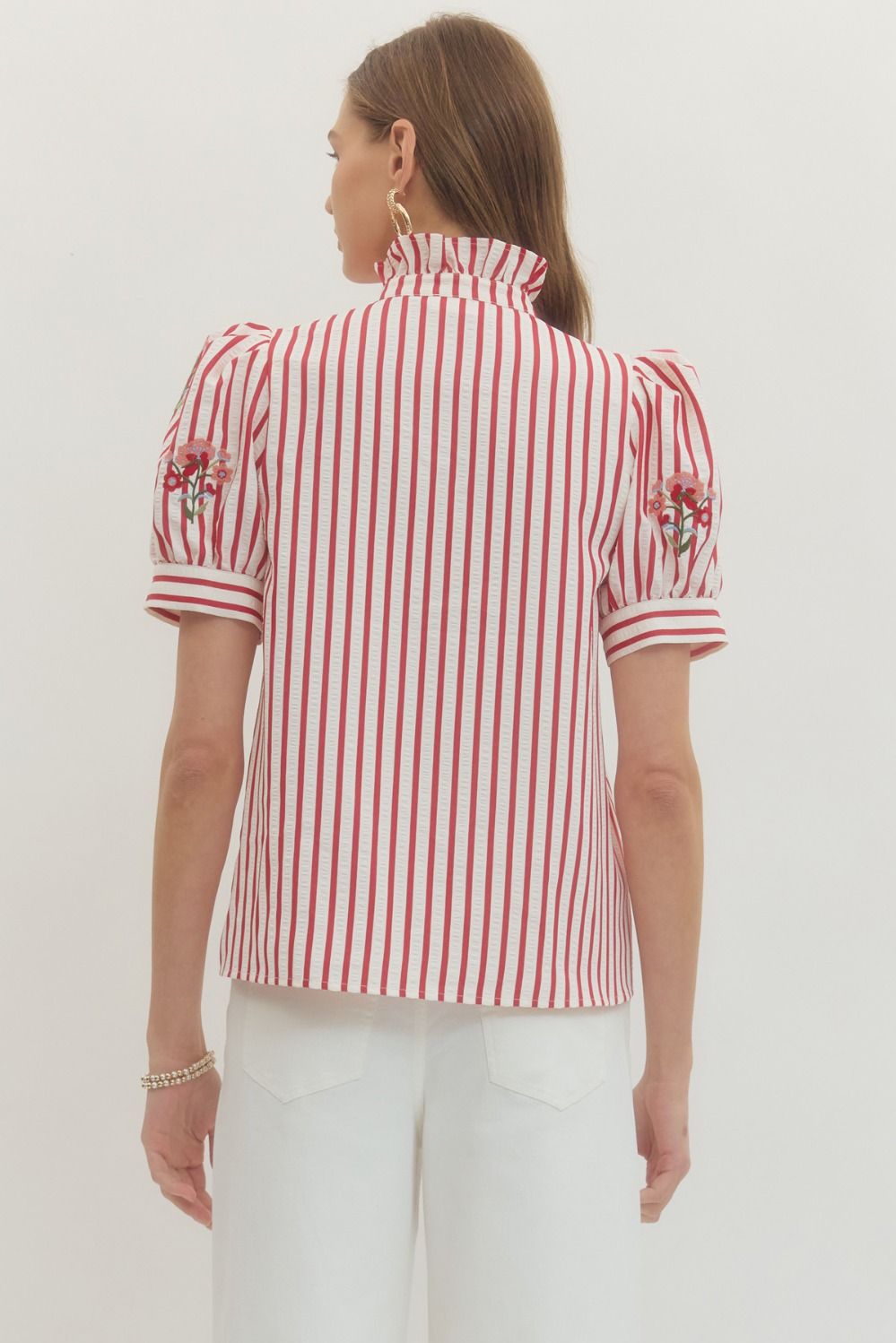 Rose Garden Embroidered Stripe Blouse
