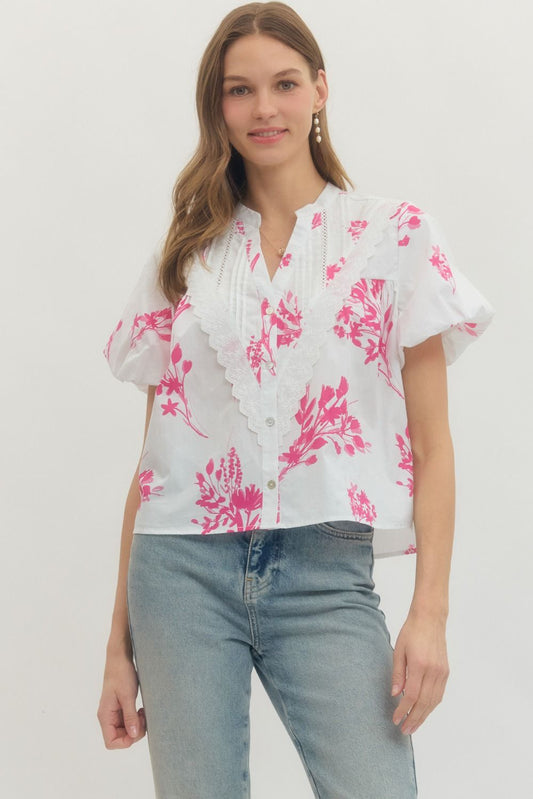 The Leona Floral Puff Top