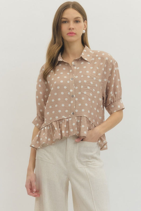 The Celeste Polka Dot Ruffle Top
