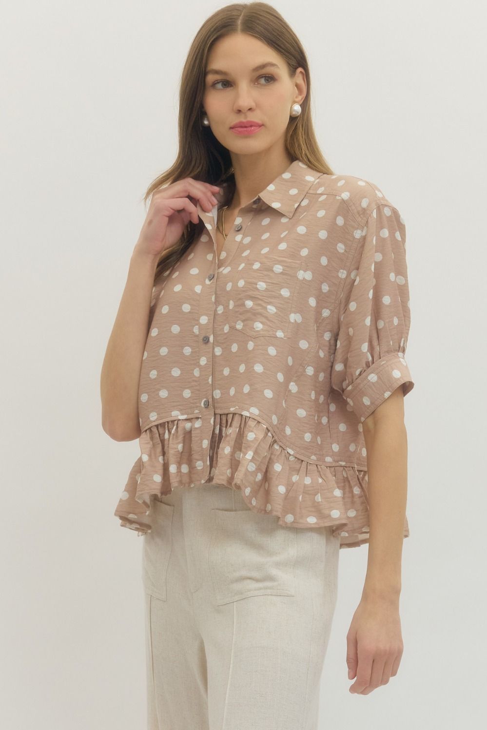 The Celeste Polka Dot Ruffle Top