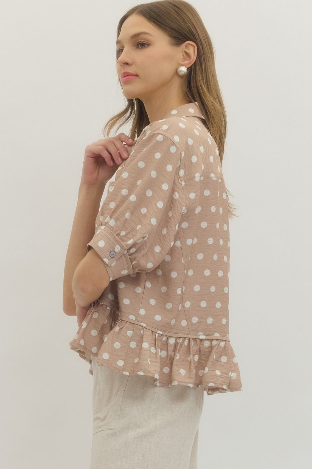 The Celeste Polka Dot Ruffle Top