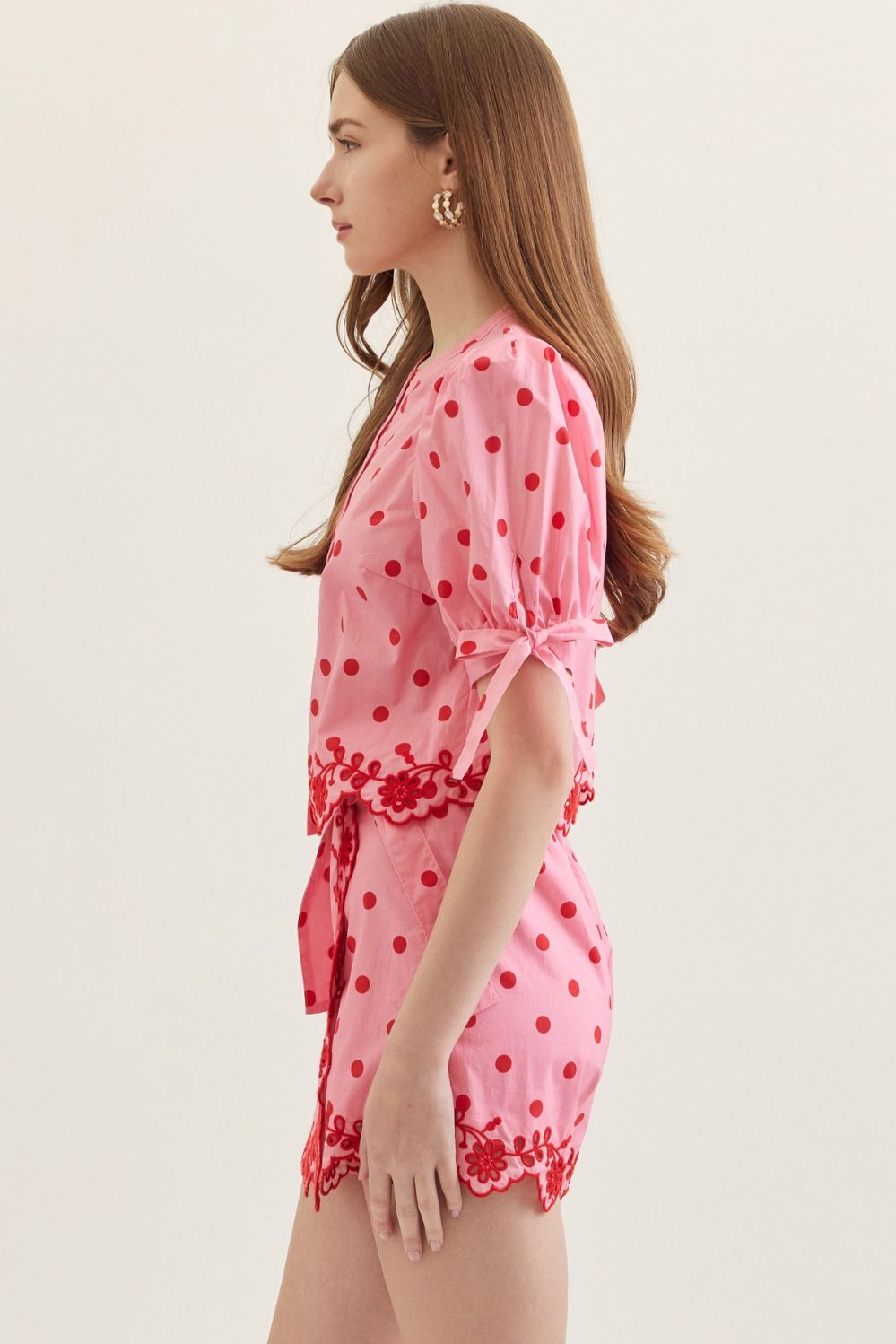 Poppy Polka Dot Scallop Puff Sleeve Top