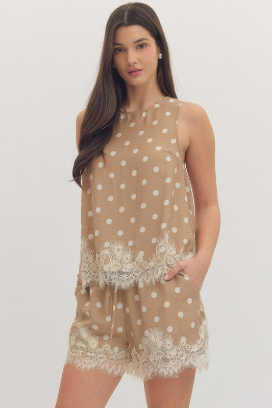 Elara Polka Dot Lace Hem Top