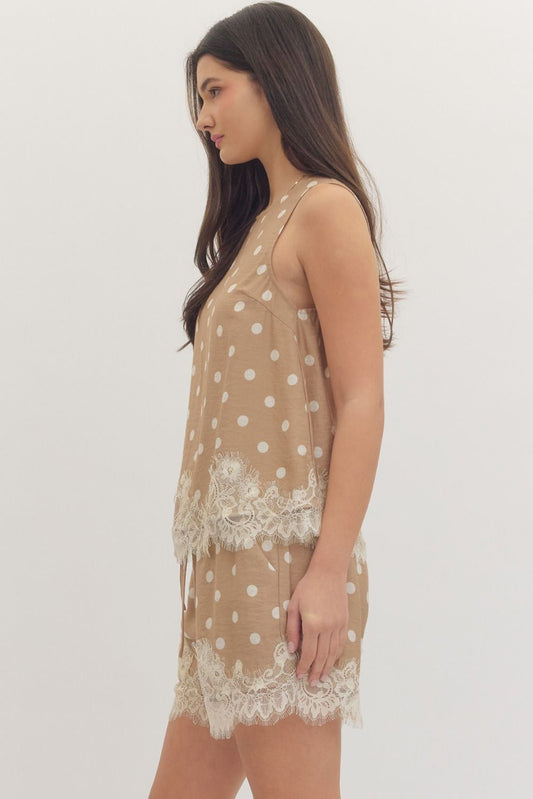 Elara Polka Dot Lace Hem Top