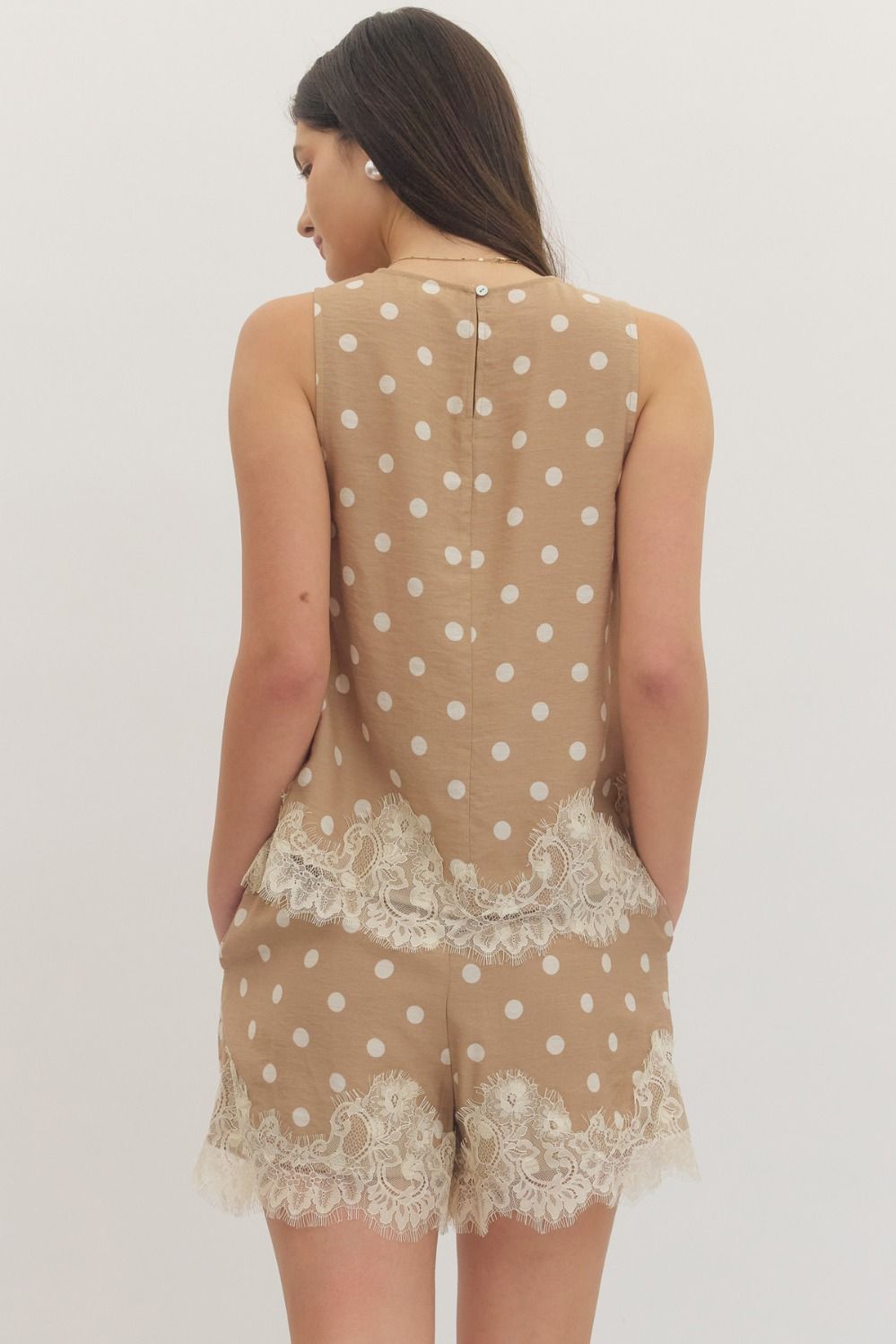 Elara Polka Dot Lace Hem Top