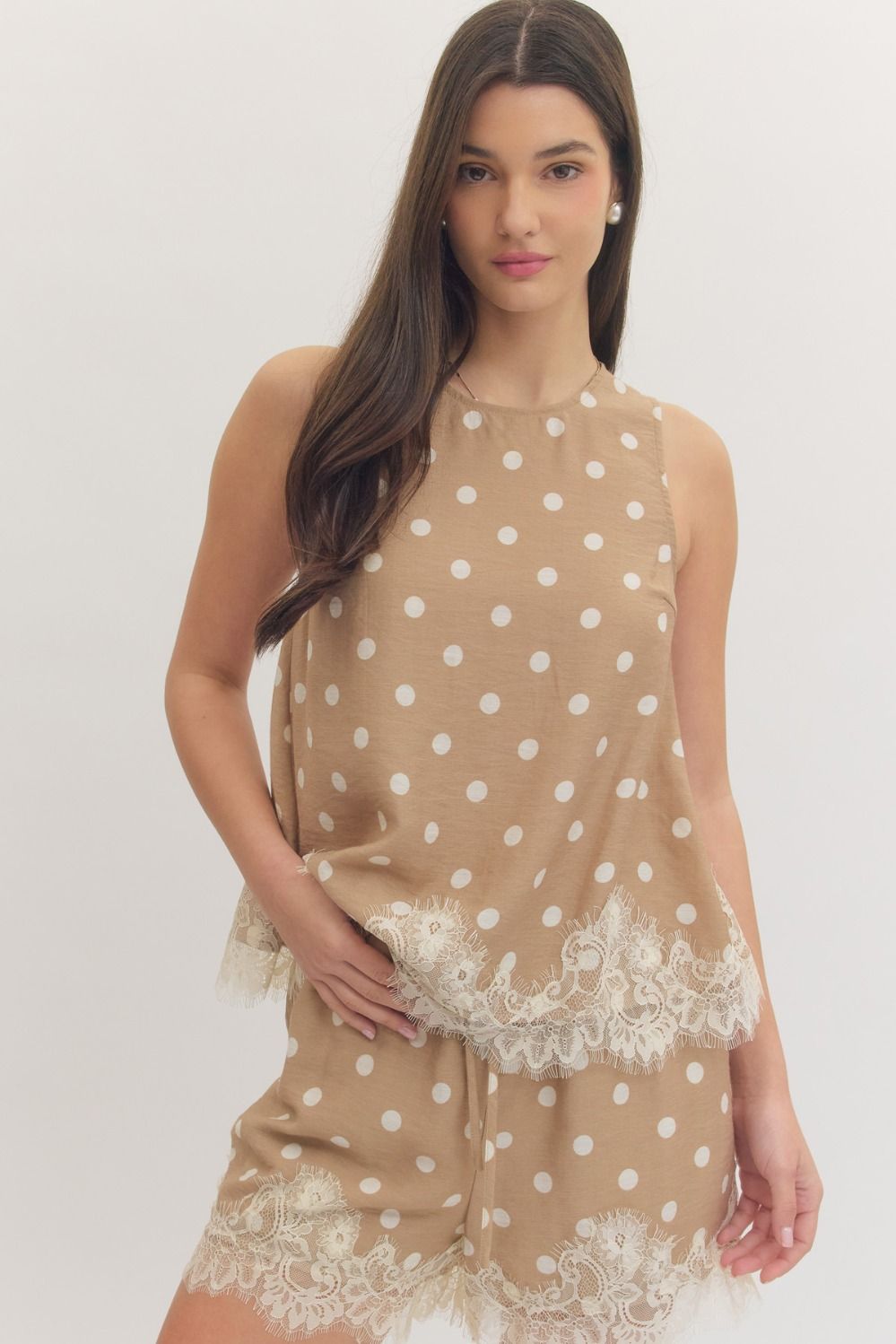 Elara Polka Dot Lace Hem Top