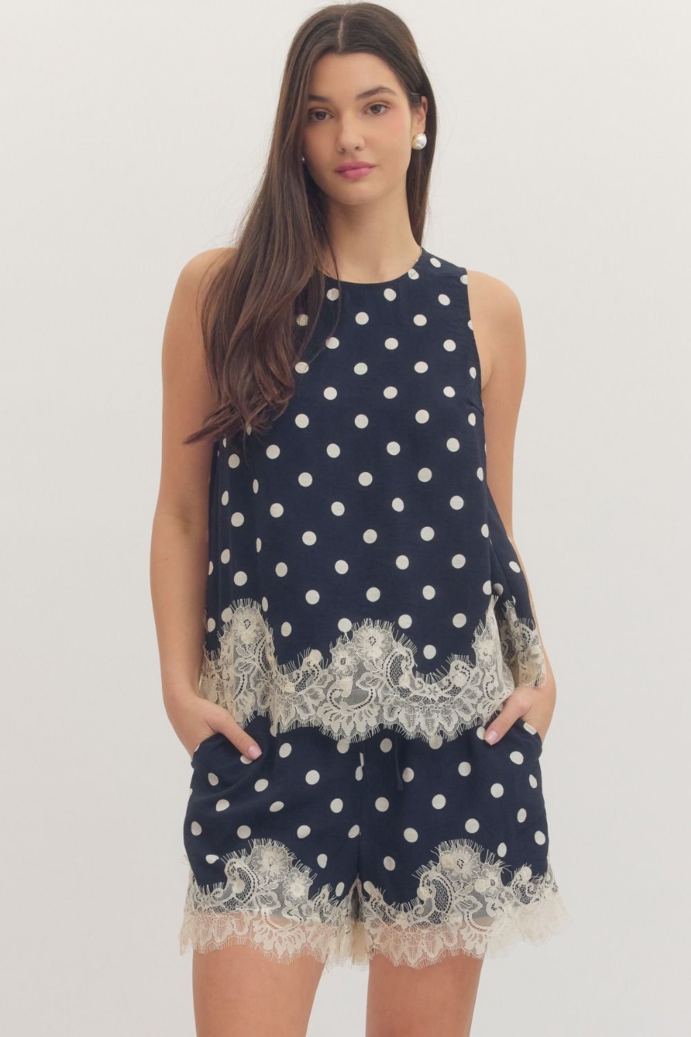 Elara Polka Dot Lace Hem Top