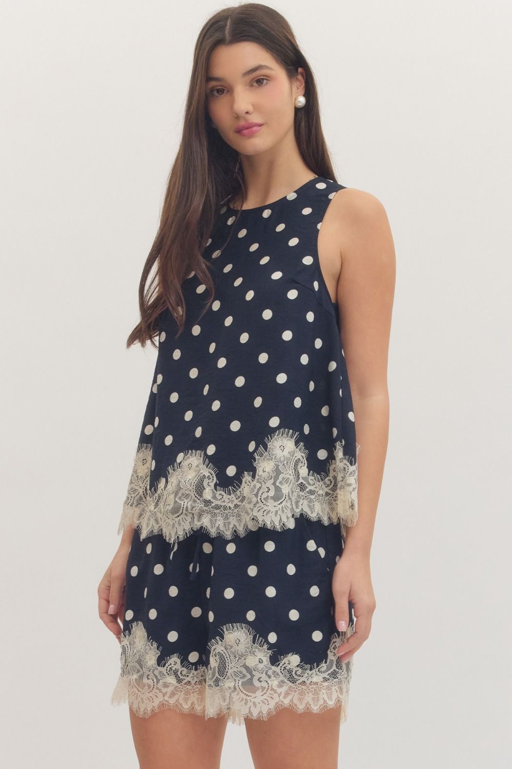Elara Polka Dot Lace Hem Top