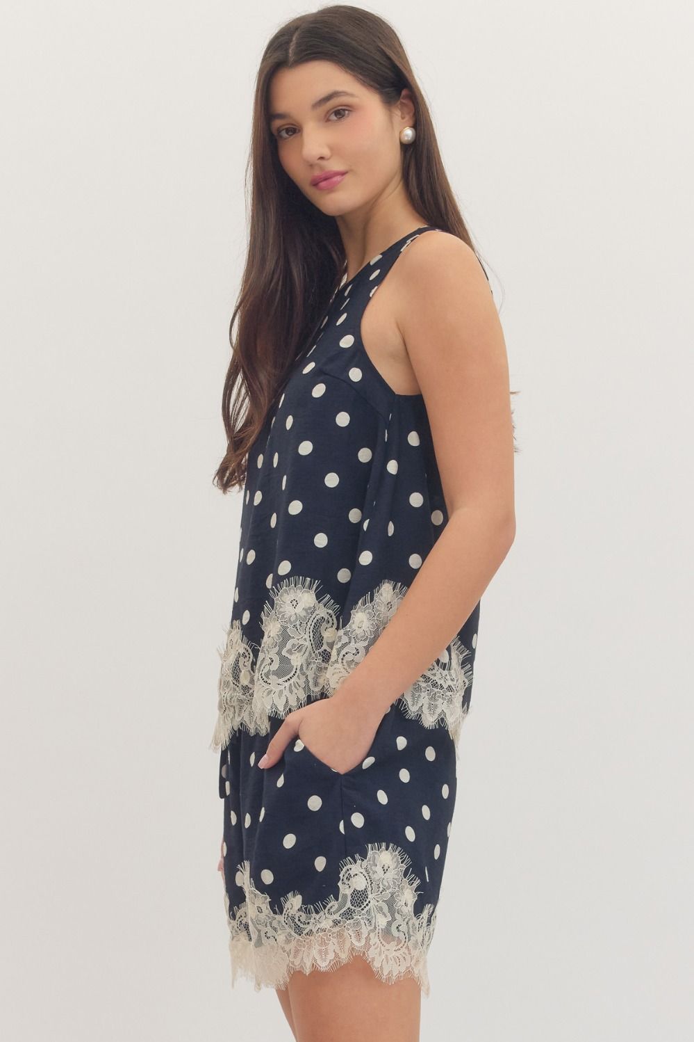 Elara Polka Dot Lace Hem Top