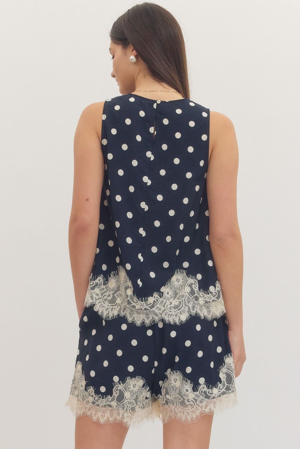 Elara Polka Dot Lace Hem Top