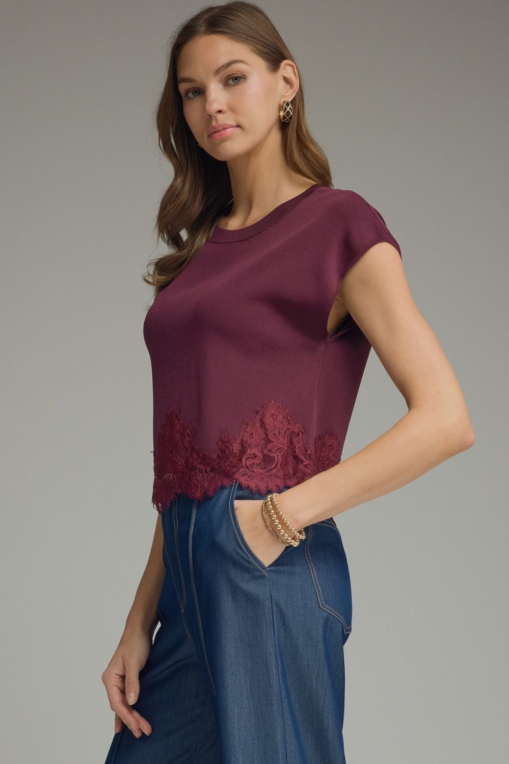 The Lauren Lace Trim Knit Top