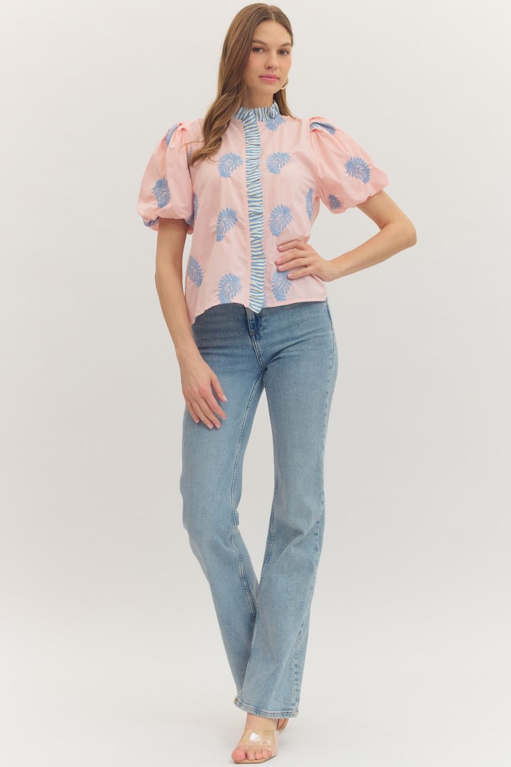 The Maribel Botanical Embroidered Puff Sleeve Top