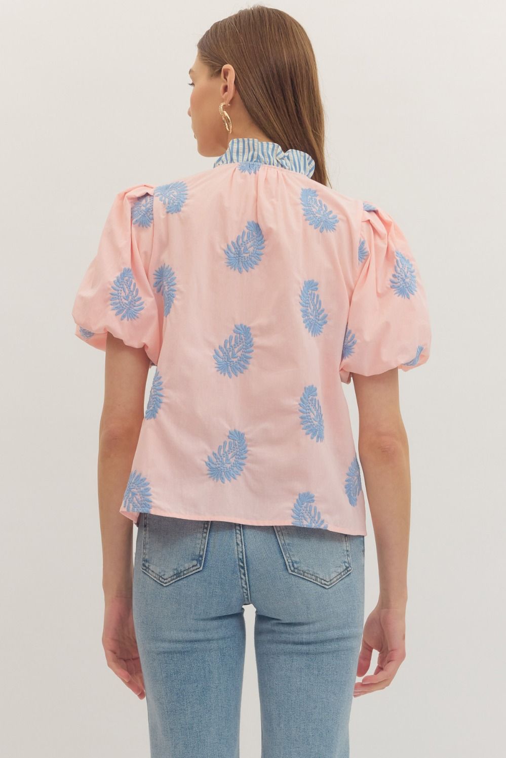 The Maribel Botanical Embroidered Puff Sleeve Top